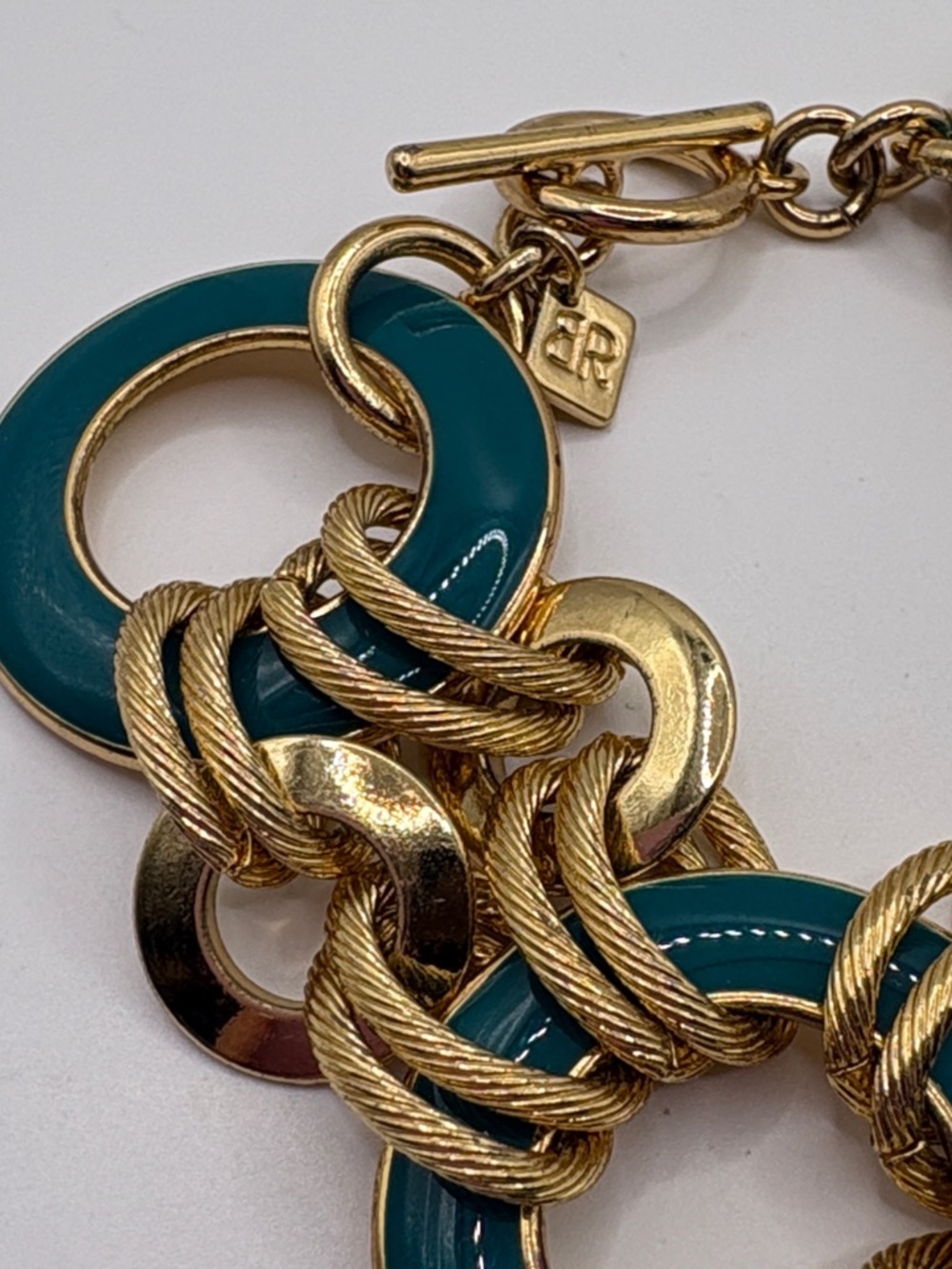 Banana Republic Teal Enamel & Gold Link Bracelet 7” - Picture 5 of 9